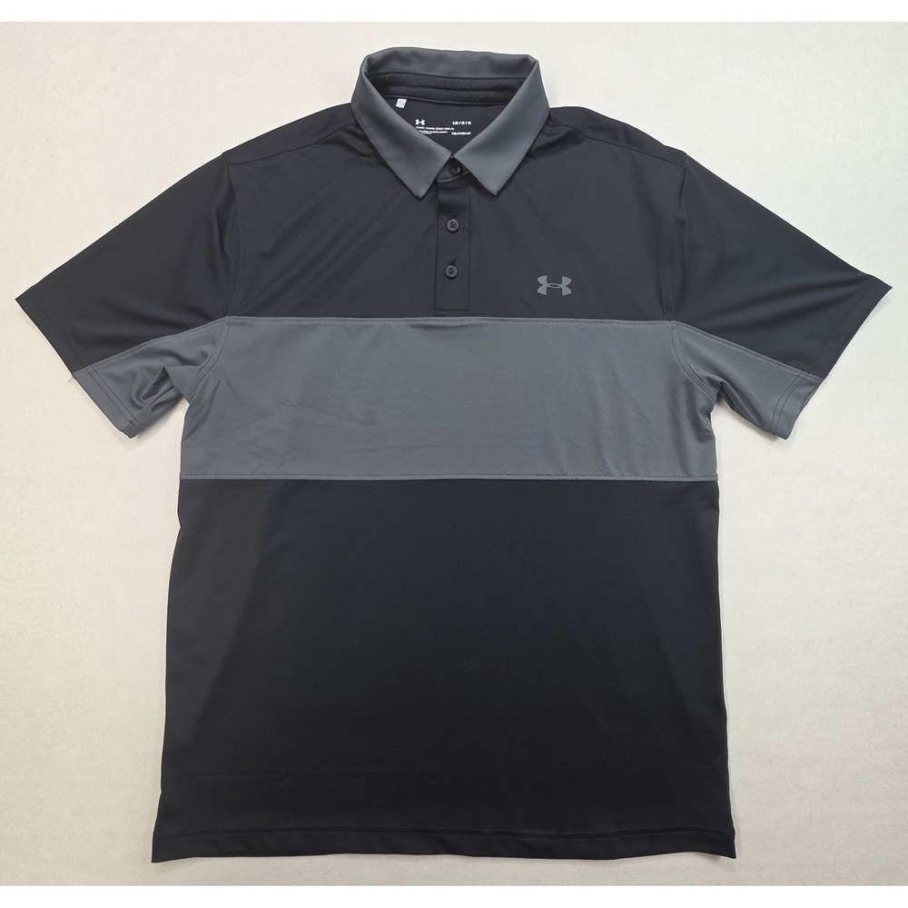 Under Armour Polo Shirt Mens L LIMITED USE Black Gray Athletic Golf Performance